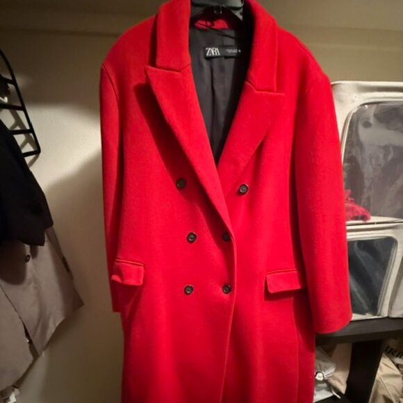 ZARA WOOL BLEND MASCULINE RED COAT - Size XL - Picture 3 of 8